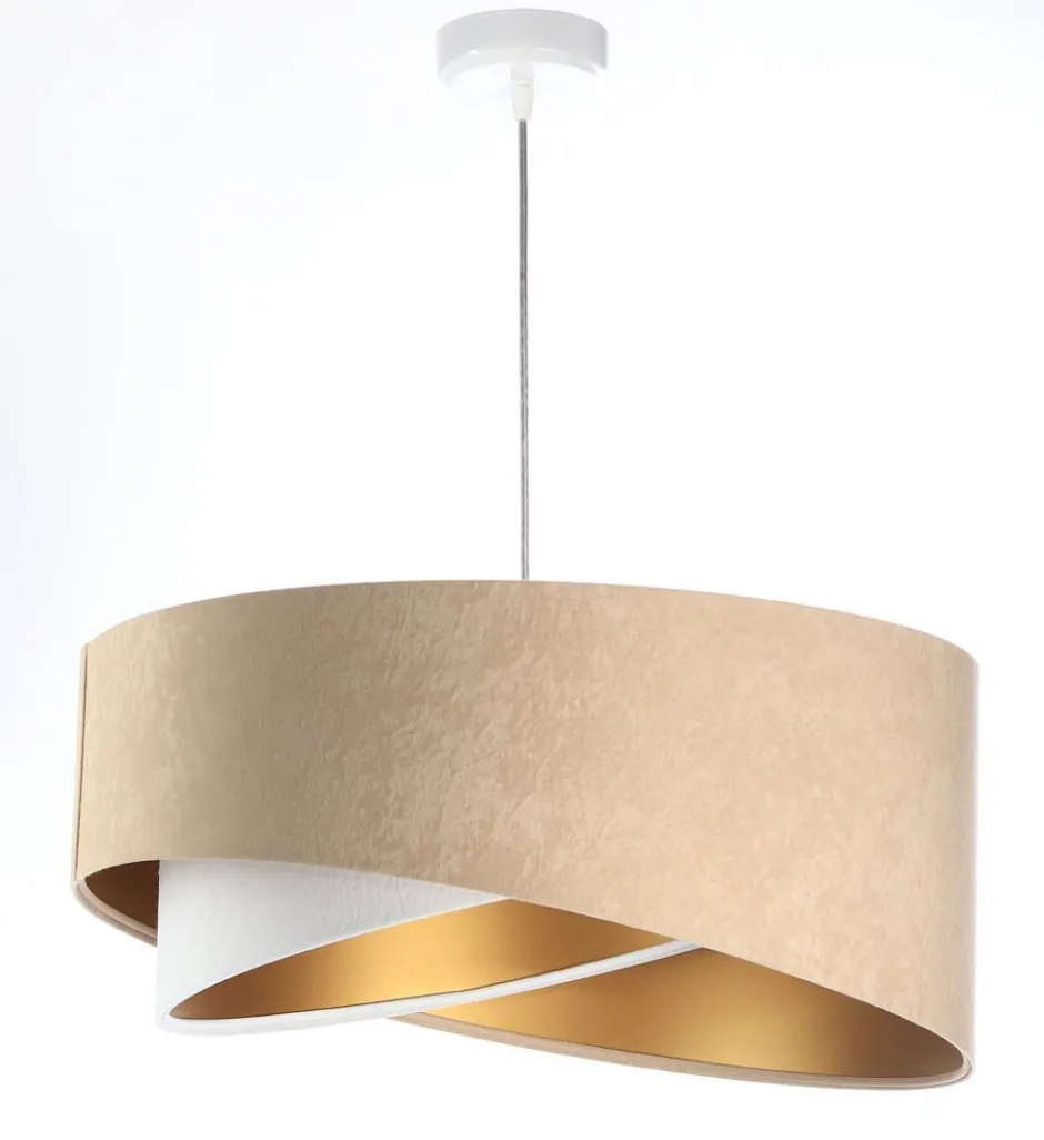 Hängelampen|Bürolampen*BPS Koncept Hängelampe Stoff Beige Gold E27 rund D: 50 cm Velours Optik