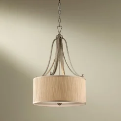 Hängelampen|Stofflampen*Elstead Hängelampe Stoff Creme Braun antik E27 SAMISE