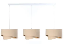 Wohnzimmerlampen|Esszimmer Lampen*BPS Koncept Hängelampe Stoff Esstisch 3-flammig in Weiß Beige Gold E27