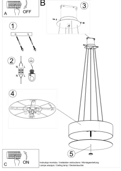 Sollux Hängelampe Stoff Glas Ø 50 cm rund Weiß 5x E27 ZIROLI< Hängelampen|Moderne Lampen