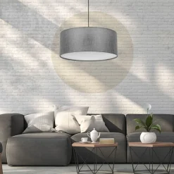 TK Lighting Hängelampe Stoff Grau Ø 50 cm rund blendarm Modern< Hängelampen|Moderne Lampen