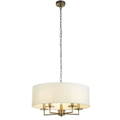 Searchlight Hängelampe Stoff Metall Ø 55 cm 5x E14 in Messing Antik Weiß< Hängelampen|Esszimmer Lampen