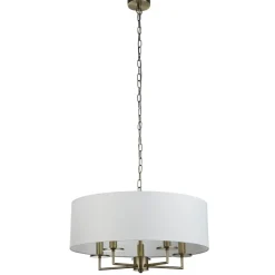 Searchlight Hängelampe Stoff Metall Ø 55 cm 5x E14 in Messing Antik Weiß< Hängelampen|Esszimmer Lampen