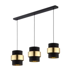 TK Lighting Hängelampe Stoff Metall 3-flammig Schwarz Gold Modern< Wohnzimmerlampen|Stofflampen