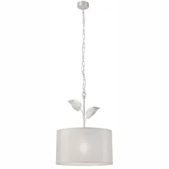 Schlafzimmer Lampen|Küchenlampen*Lamkur Hängelampe Stoff Metall in Silber E27 Ø 35 cm Landhaus