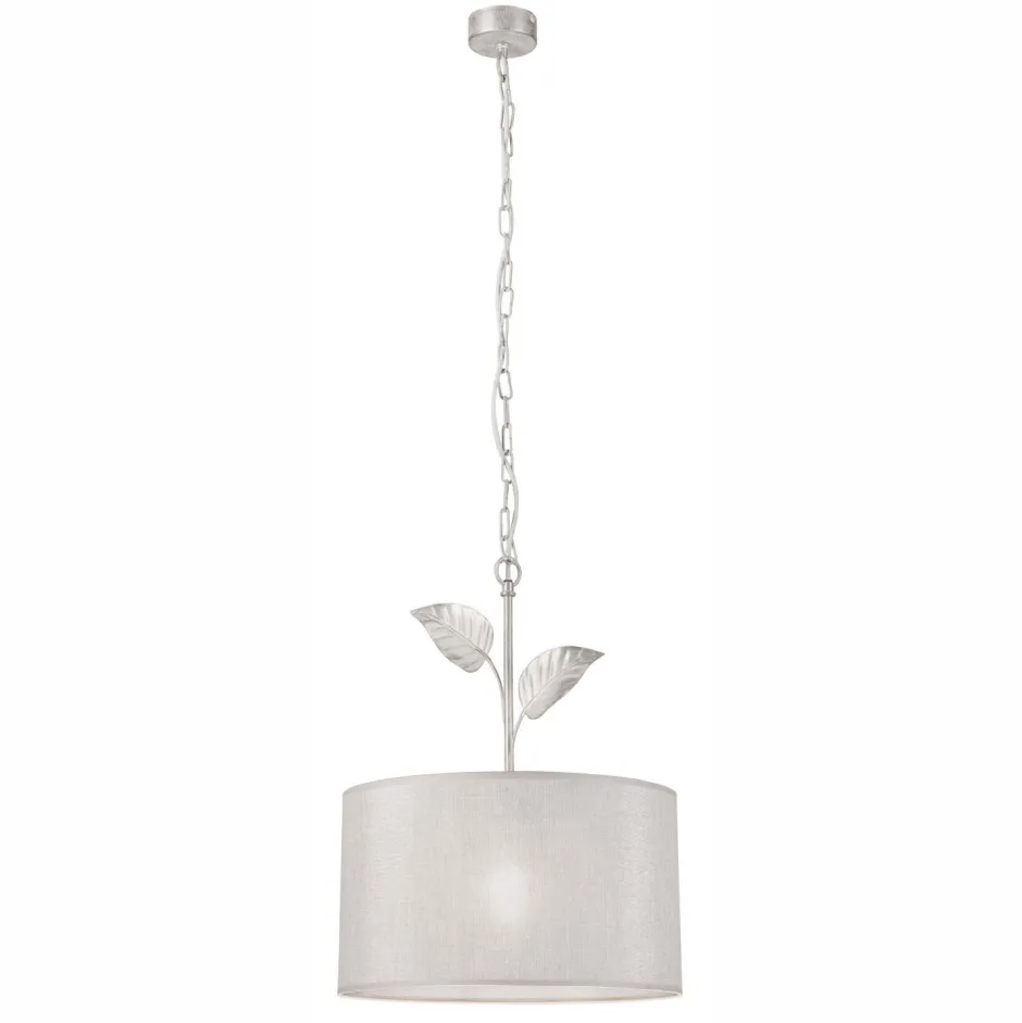 Schlafzimmer Lampen|Küchenlampen*Lamkur Hängelampe Stoff Metall in Silber E27 Ø 35 cm Landhaus