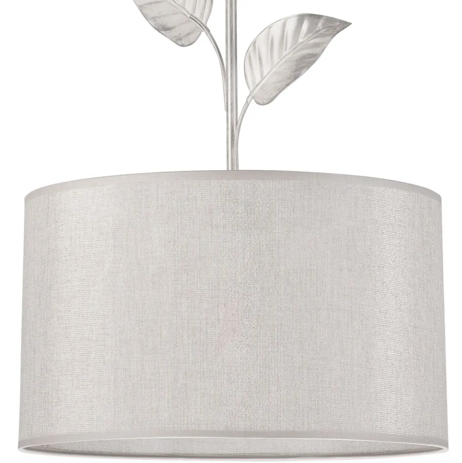 Schlafzimmer Lampen|Küchenlampen*Lamkur Hängelampe Stoff Metall in Silber E27 Ø 35 cm Landhaus