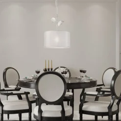 Schlafzimmer Lampen|Küchenlampen*Lamkur Hängelampe Stoff Metall in Silber E27 Ø 35 cm Landhaus