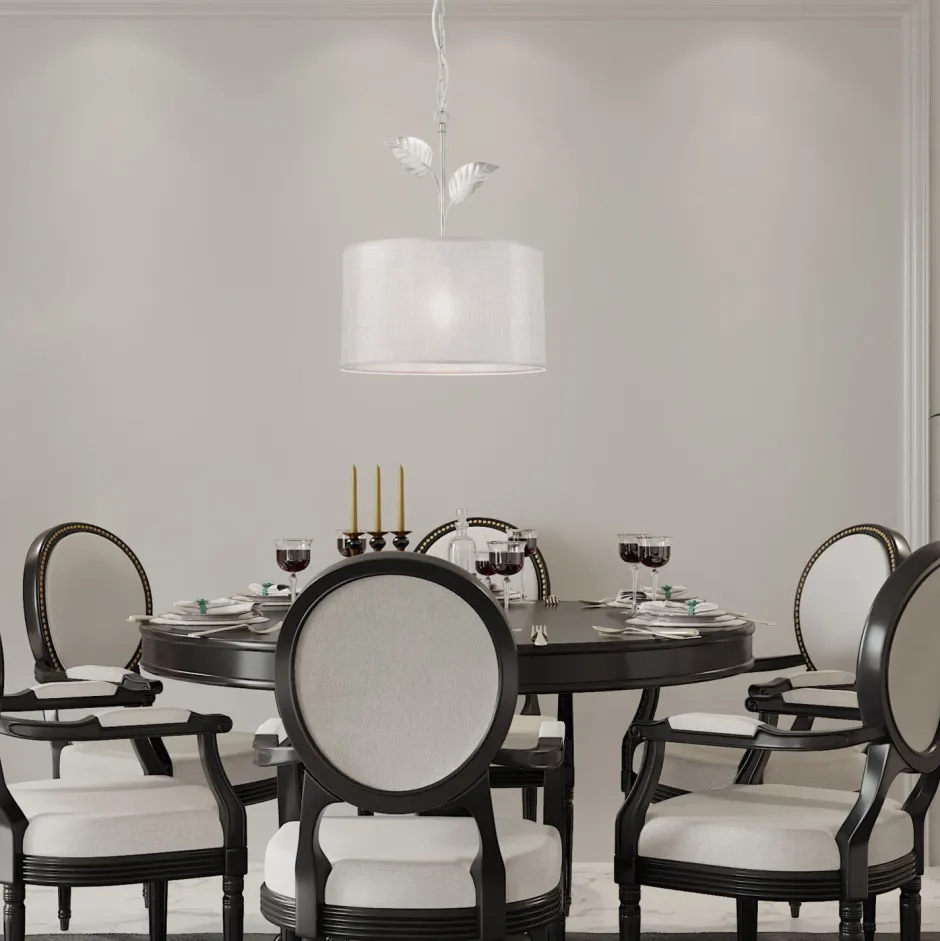 Schlafzimmer Lampen|Küchenlampen*Lamkur Hängelampe Stoff Metall in Silber E27 Ø 35 cm Landhaus