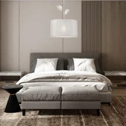 Schlafzimmer Lampen|Küchenlampen*Lamkur Hängelampe Stoff Metall in Silber E27 Ø 35 cm Landhaus