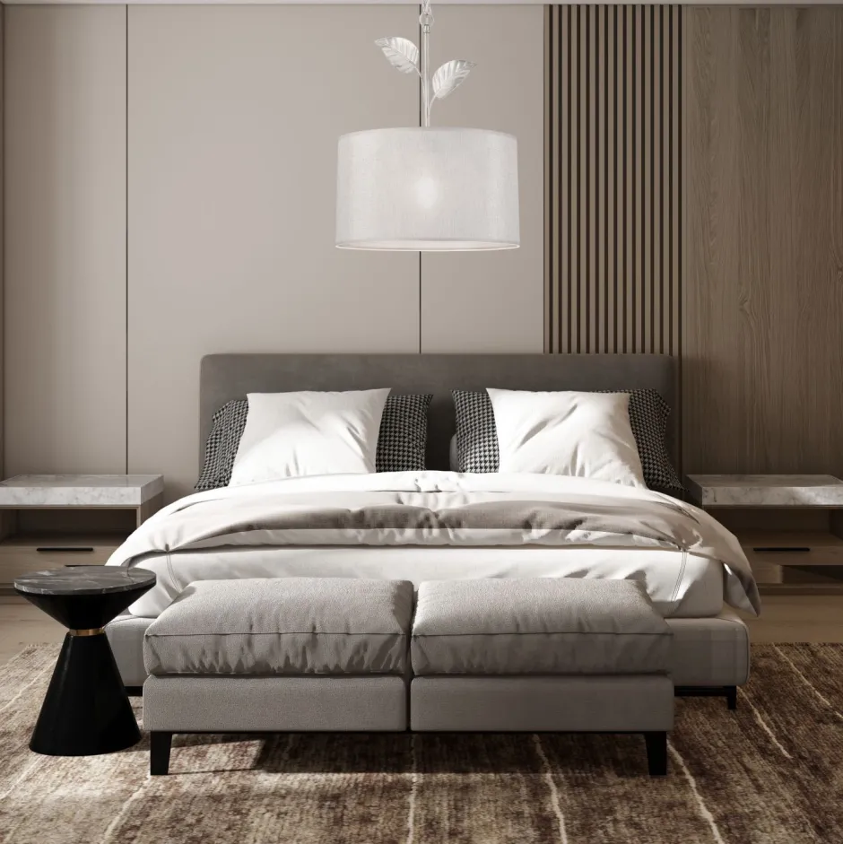 Schlafzimmer Lampen|Küchenlampen*Lamkur Hängelampe Stoff Metall in Silber E27 Ø 35 cm Landhaus