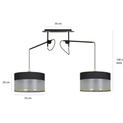 Hängelampen|Esszimmer Lampen*Emibig Hängelampe Stoff Metall Schwarz Silber Gold verstellbar