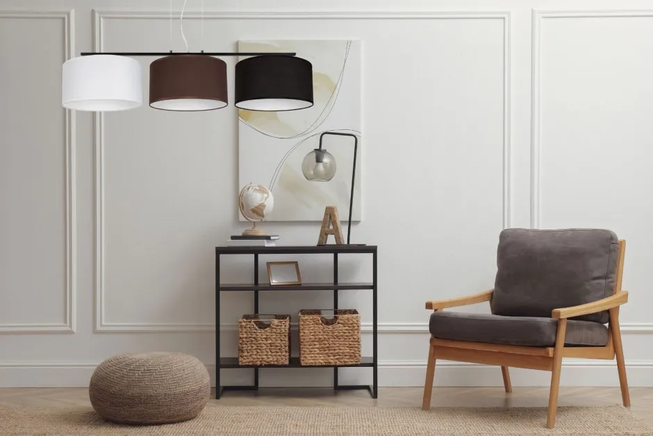 Belis Hängelampe Stoff Weiß Braun Schwarz E27 100 cm lang< Bürolampen|Wohnzimmerlampen