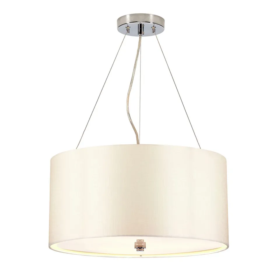 Elstead Hängelampe Stoffschirm rund Ø46cm in Creme Chrom NASIA< Moderne Lampen|Stofflampen