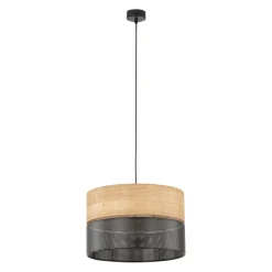 Bürolampen|Schlafzimmer Lampen*TK Lighting Hängelampe verstellbar E27 Ø 38 cm Schwarz Natur CANTU