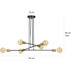 Hängelampen|Esszimmer Lampen*Emibig Hängelampe verstellbar Schwarz Retro 6x E27 Metall