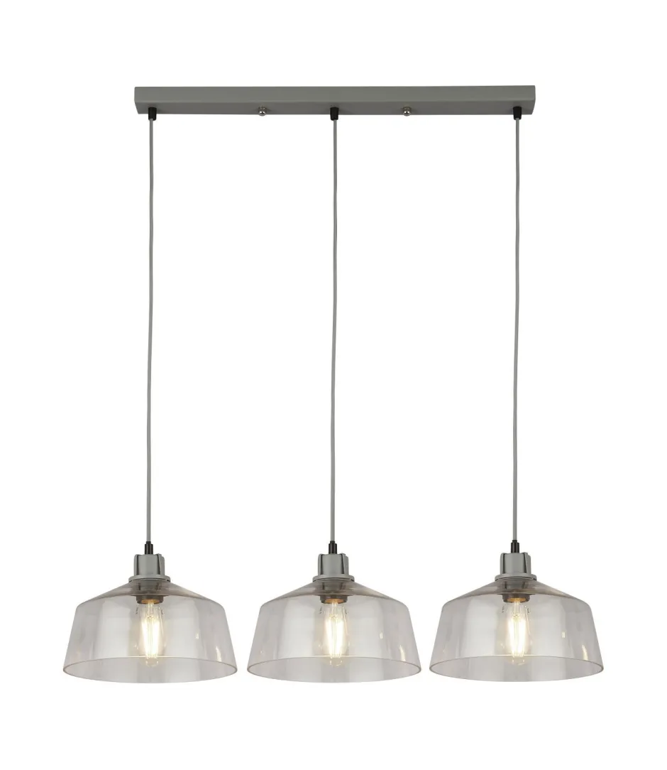 Searchlight Hängelampe Vintage B: 80 cm Grau Klar 3-flammig E27< Hängelampen|Wohnzimmerlampen