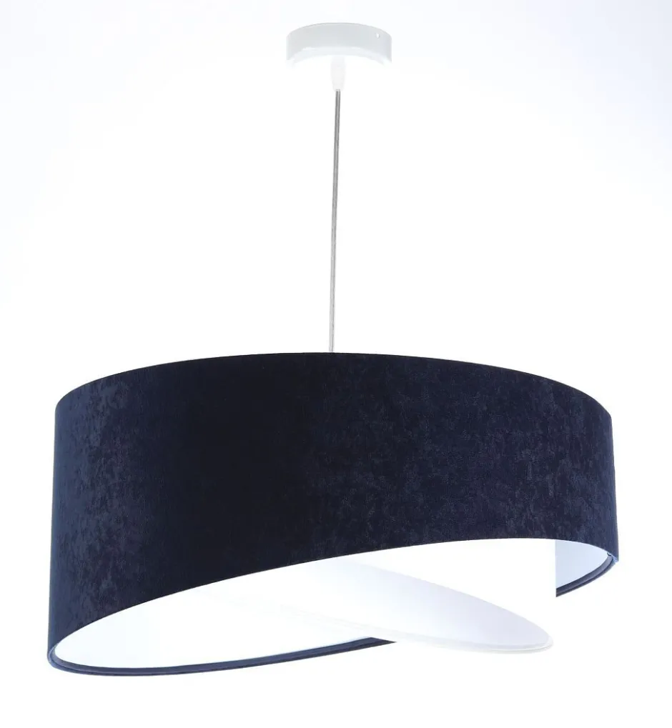 Hängelampen|Bürolampen*BPS Koncept Hängelampe Weiß Blau E27 rund Ø 50 cm Stoff Velours Optik