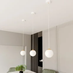 Glaslampen|Retro Lampen*Emibig Hängelampe Weiß Gold E14 Glas Kugelschirm Ø 14 cm