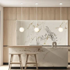 Glaslampen|Retro Lampen*Emibig Hängelampe Weiß Gold E14 Glas Kugelschirm Ø 14 cm