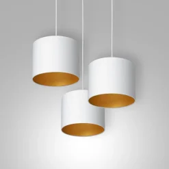 Luminex Hängelampe Weiß Gold Stoff Metall B:45 cm blendarm< Hängelampen|Bürolampen