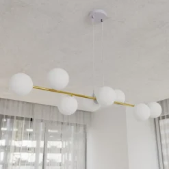 Wohnzimmerlampen|Glaslampen*Emibig Hängelampe Weiß Gold 8x E14 Glas Metall 140 cm groß