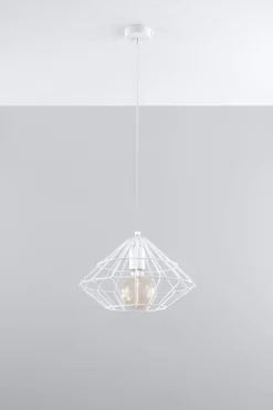Hängelampen|Wohnzimmerlampen*Sollux Hängelampe Weiß Metall Draht Retro geometrisch E27