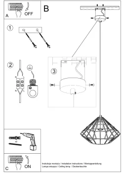 Hängelampen|Wohnzimmerlampen*Sollux Hängelampe Weiß Metall Draht Retro geometrisch E27