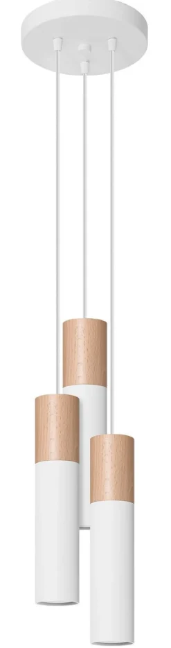 Hängelampen|Esszimmer Lampen*Sollux Hängelampe Weiß Natur 3-flammig GU10 Ø 20 cm Metall Holz