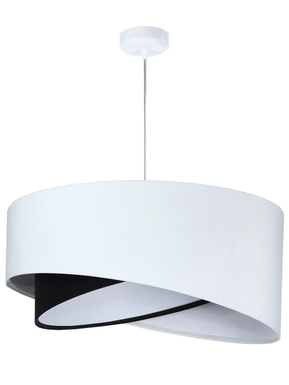 Bürolampen|Schlafzimmer Lampen*BPS Koncept Hängelampe Weiß Schwarz E27 rund Ø 50 cm Stoff Veloursoptik