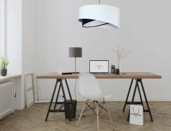 Bürolampen|Schlafzimmer Lampen*BPS Koncept Hängelampe Weiß Schwarz E27 rund Ø 50 cm Stoff Veloursoptik
