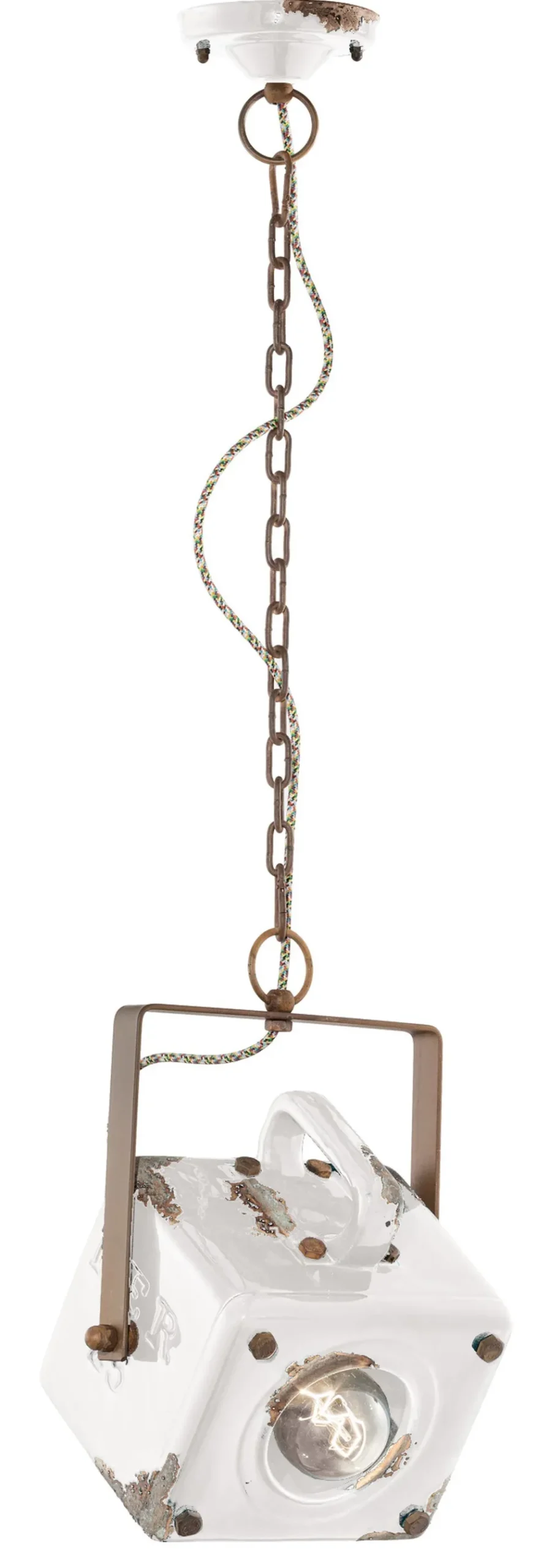 Wohnzimmerlampen|Keramiklampen*Ferroluce Hängelampe Weiß Shabby Antik Keramik E27 Handarbeit