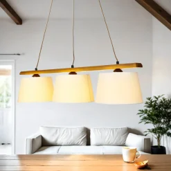 Stofflampen|Holzlampen*Lamkur Hängeleuchte Beleuchtung Holz Rustikal Esstisch