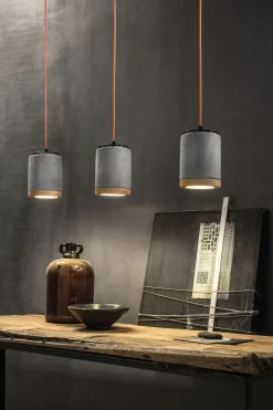 Wohnzimmerlampen|Holzlampen*Ferroluce Hängeleuchte Beton Optik rund Ø 12,5 cm Keramik Holz E27