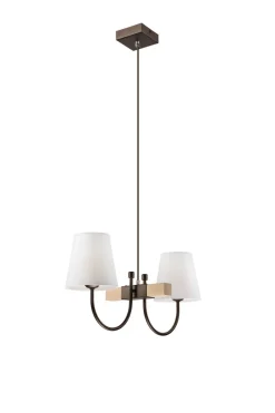 Rustikale Lampen|Stofflampen*Lamkur Hängeleuchte Braun Holz 2-flmg Wohnzimmer Esstisch