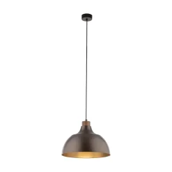 Esszimmer Lampen|Schlafzimmer Lampen*TK Lighting Hängeleuchte Braun Metall Holz D: 34 cm rund E27 Retro