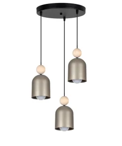 Hängelampen|Bürolampen*Belis Hängeleuchte Champagner Metall Holz 3-flmg E27 Ø36 cm
