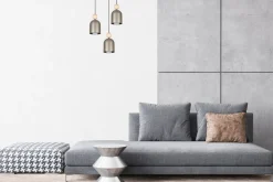 Hängelampen|Bürolampen*Belis Hängeleuchte Champagner Metall Holz 3-flmg E27 Ø36 cm