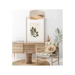 Hängelampen|Bürolampen*BPS Koncept Hängeleuchte Creme Beige Leinen E27 rund Ø 50 cm