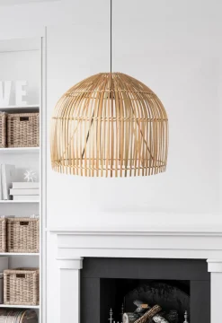 Hängelampen|Wohnzimmerlampen*Searchlight Hängeleuchte E27 Ø 60 cm Weiß Natur Holz Bambus Korb Boho