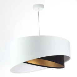 BPS Koncept Hängeleuchte E27 rund Ø 50 cm Stoff Weiß Schwarz Gold< Hängelampen|Bürolampen