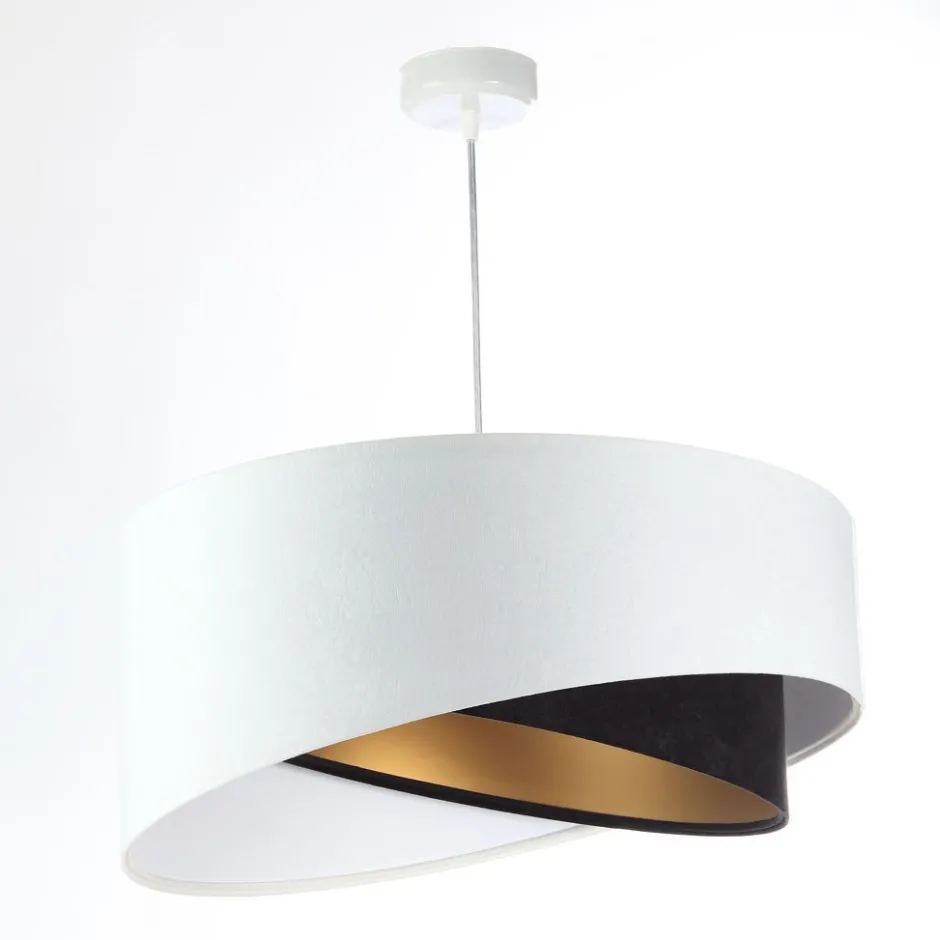 BPS Koncept Hängeleuchte E27 rund Ø 50 cm Stoff Weiß Schwarz Gold< Hängelampen|Bürolampen