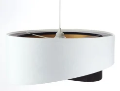 BPS Koncept Hängeleuchte E27 rund Ø 50 cm Stoff Weiß Schwarz Gold< Hängelampen|Bürolampen