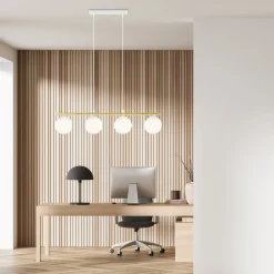 Emibig Hängeleuchte E14 Weiß Gold Kugelschirm Glas Metall< Hängelampen|Bürolampen