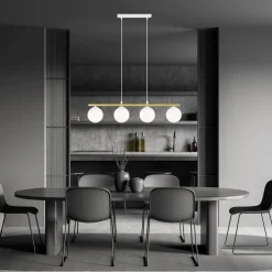 Emibig Hängeleuchte E14 Weiß Gold Kugelschirm Glas Metall< Hängelampen|Bürolampen