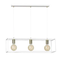 Emibig Hängeleuchte eckig Retro Weiß verstellbar 3x E27 Metall< Hängelampen|Esszimmer Lampen