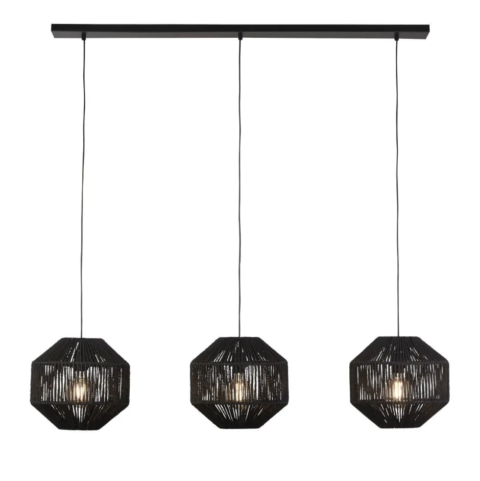 Hängelampen|Wohnzimmerlampen*Searchlight Hängeleuchte 3-flammig B: 130 cm Schwarz E27 Metall Seil