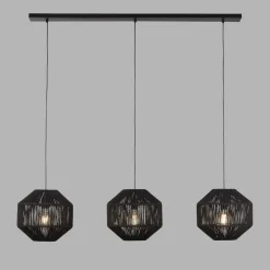 Hängelampen|Wohnzimmerlampen*Searchlight Hängeleuchte 3-flammig B: 130 cm Schwarz E27 Metall Seil