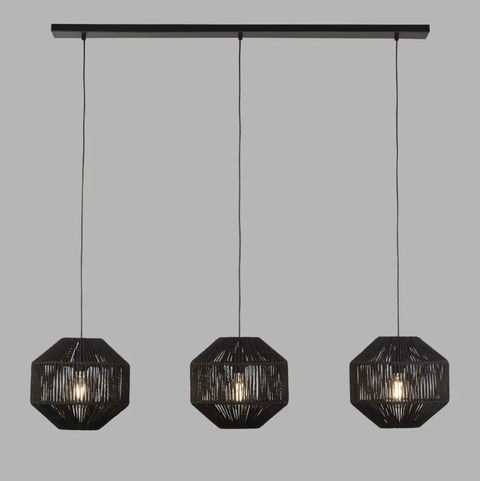 Hängelampen|Wohnzimmerlampen*Searchlight Hängeleuchte 3-flammig B: 130 cm Schwarz E27 Metall Seil