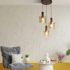 Hängelampen|Bürolampen*Searchlight Hängeleuchte 3-flammig Braun Bernstein E27 D: 47 cm